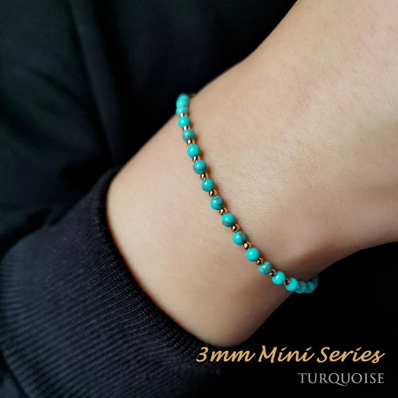 Morchic 3mm Blue Turquoise Tiny Beads Bracelet for Women, Adjustable 7.1" Dainty Handmade Energy Gem Jewelry, Birthday Gift - Image 4